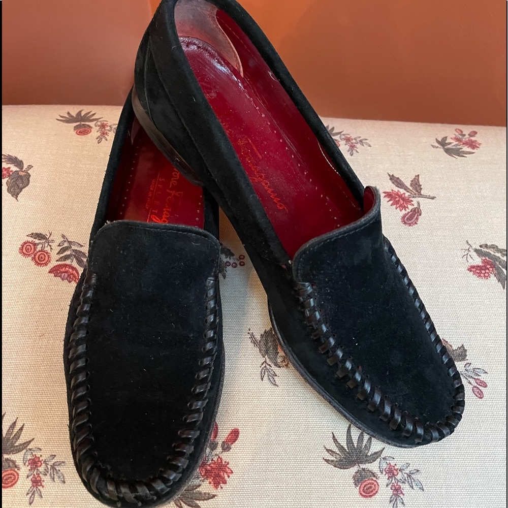 Salvatore Ferragamo Black Suede Calf Loafers sz5 1/2